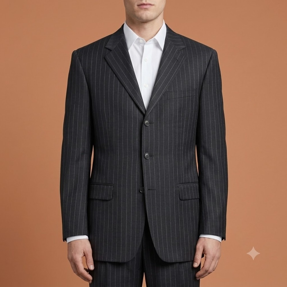 Mens Gray Pinstripe Suit 2PC Blazer Jacket & Dress Pants Classic Business